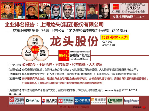 龙头股份2013年报企业排名及薪酬报告(纺织服装皮革业负债)上海龙头(集团)股份有限公司_九舍会智库