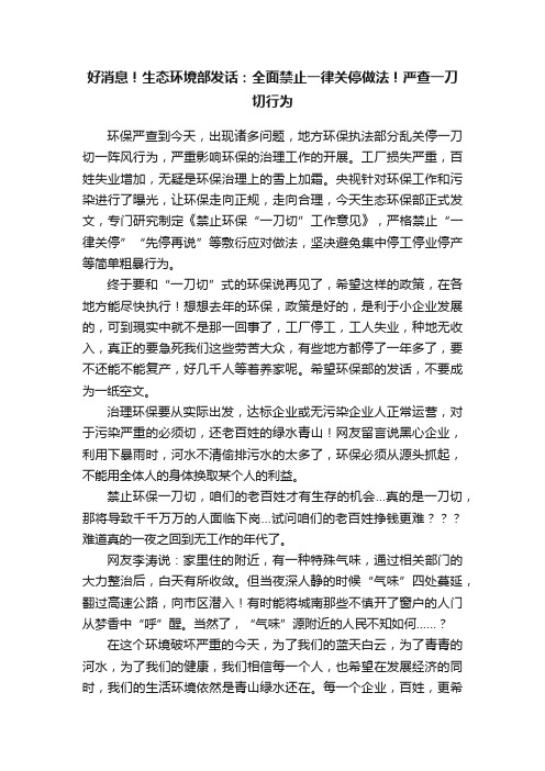 好消息！生态环境部发话：全面禁止一律关停做法！严查一刀切行为