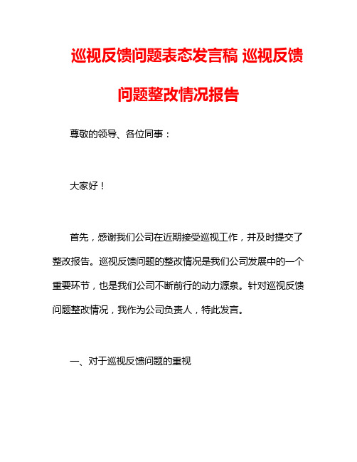 巡视反馈问题表态发言稿 巡视反馈问题整改情况报告