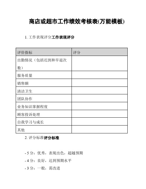 商店或超市工作绩效考核表(万能模板)