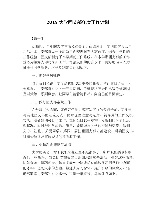 2019大学团支部年度工作计划