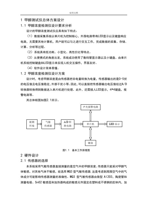 基于某51单片机地酒精检测仪课程设计