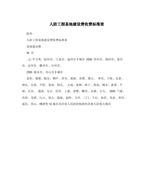 人防工程易地建设费收费标准表