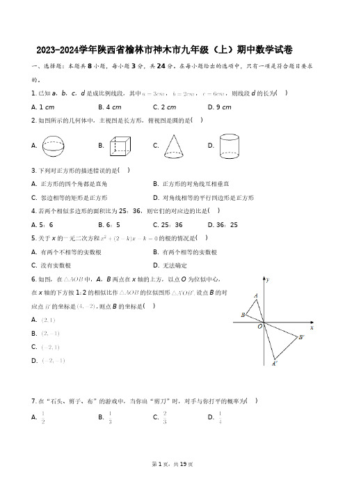 2023-2024学年陕西省榆林市神木市九年级(上)期中数学试卷+答案解析