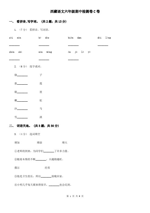 西藏语文六年级期中检测卷C卷