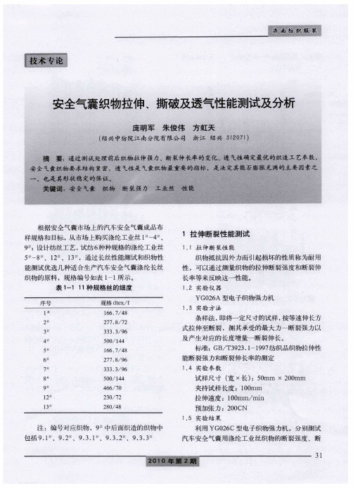 安全气囊织物拉伸、撕破及透气性能测试及分析