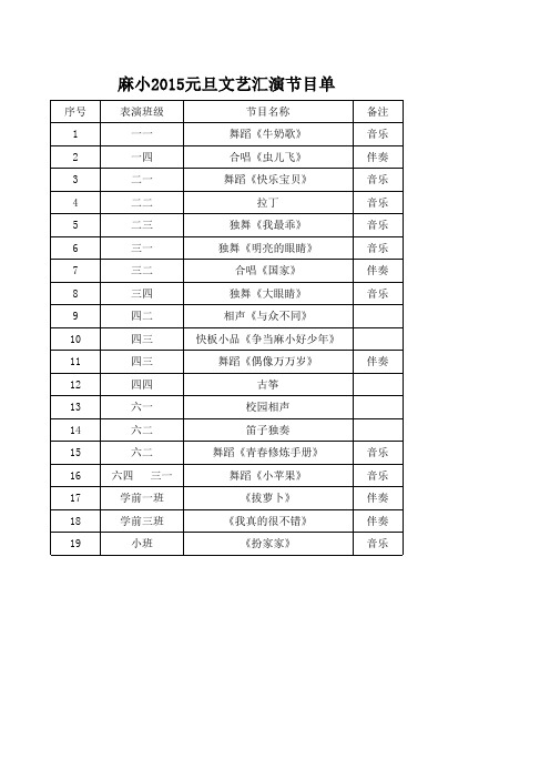 2015元旦文艺节目单