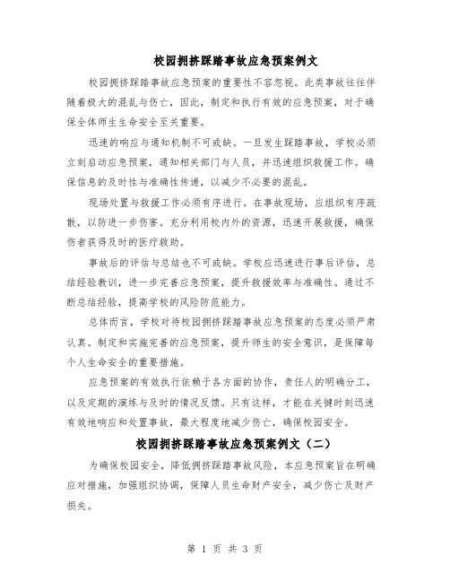 校园拥挤踩踏事故应急预案例文(二篇)
