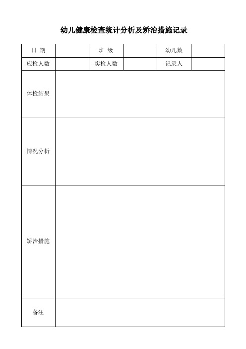 幼儿园常用实用表格：幼儿健康检查统计分析及矫治措施记录