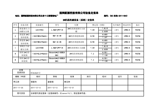 十三陵电厂2#机组机械设备(系统)定值单(DZ-其他-2012-001)