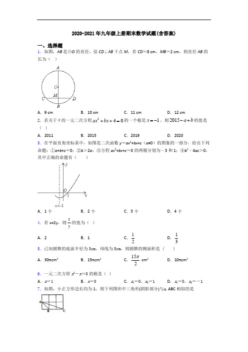 2020-2021年九年级上册期末数学试题(含答案)