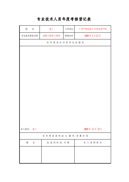 专业技术人员年度考核登记表（样版）