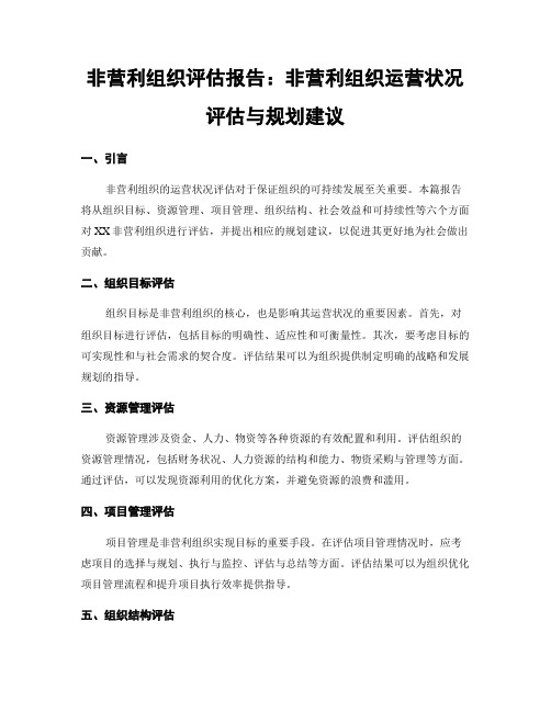 非营利组织评估报告：非营利组织运营状况评估与规划建议