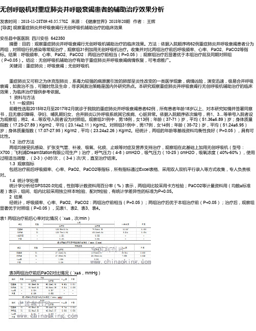 无创呼吸机对重症肺炎并呼吸衰竭患者的辅助治疗效果分析