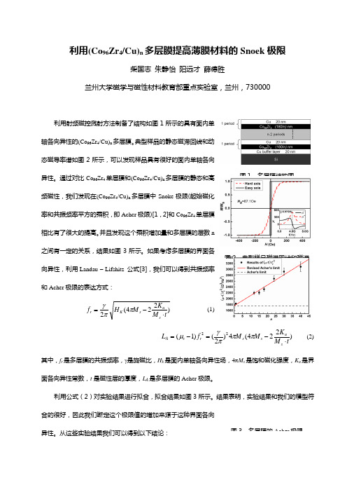 利用(Co96Zr4Cu)n多层膜提高薄膜材料的Snoek极限