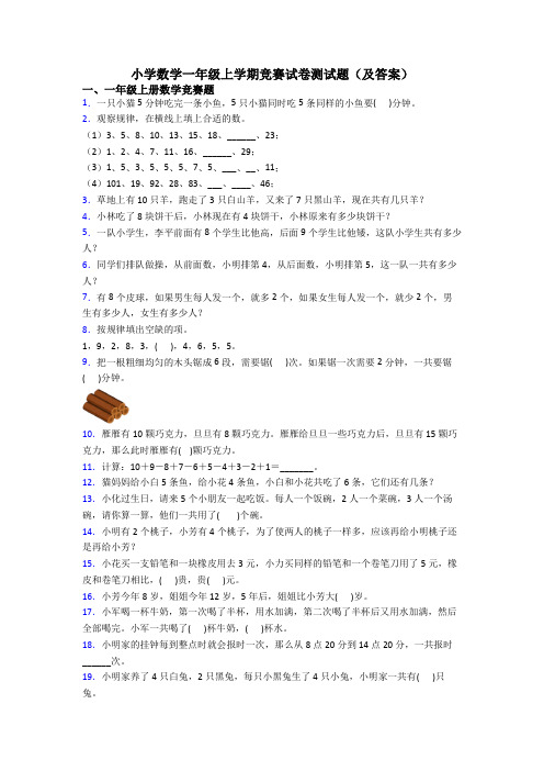 小学数学一年级上学期竞赛试卷测试题(及答案)