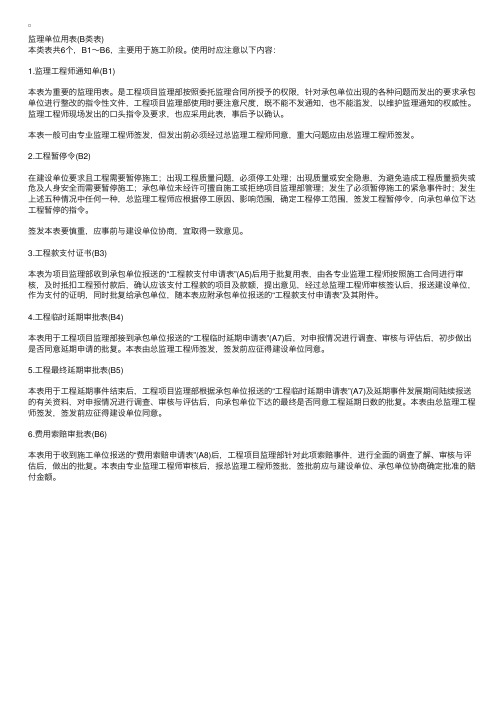 监理工程师辅导：监理单位用表（B类表）