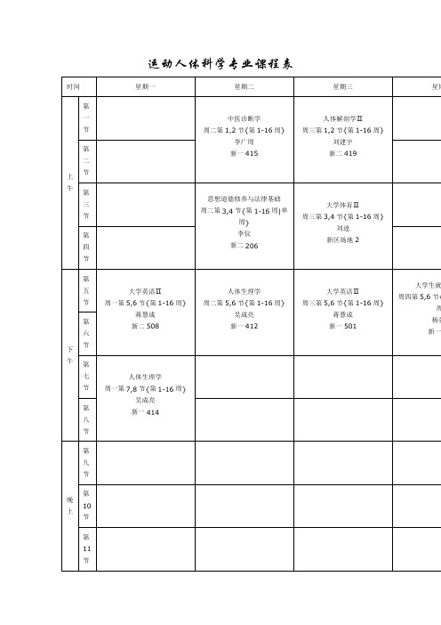 重庆三峡学院2014级课程表