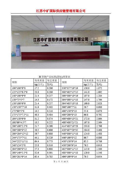 江苏H型钢国标规格和理论重量