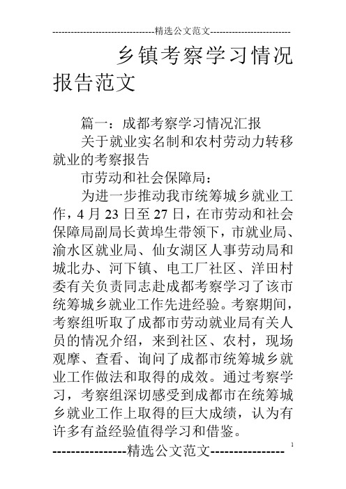 乡镇考察学习情况报告范文