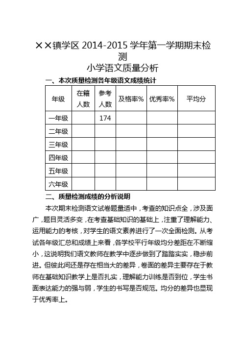 2015.1.18镇学区小学语文质量检测分析