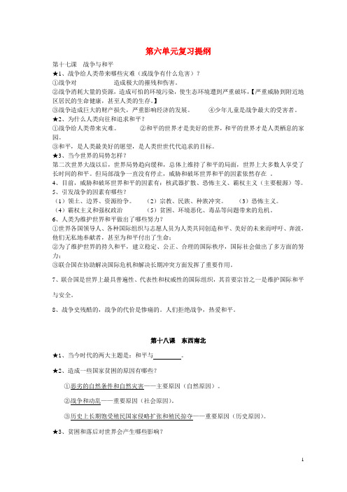 九年级政治全册 第六单元复习提纲 教科版