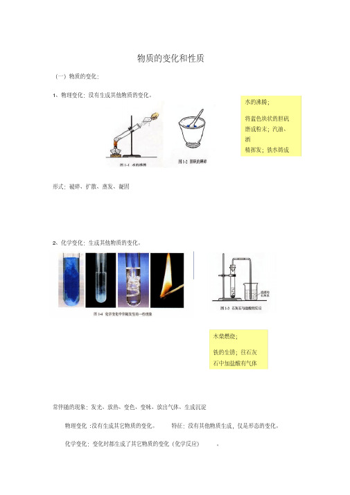 最新人教九年级上册化学物质的变化和性质知识点总结