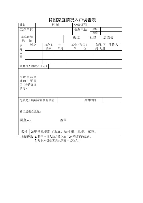 贫困家庭情况入户调查表