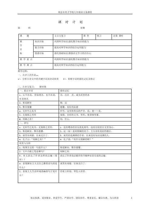 中考语文复习教案文言文复习2 4陋室铭