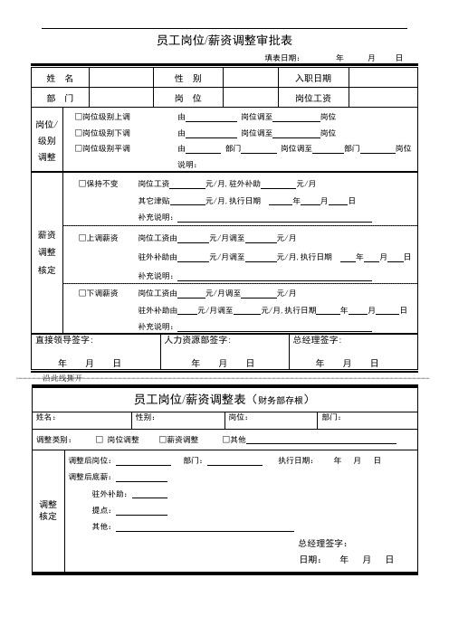 员工岗位薪资调整审批表