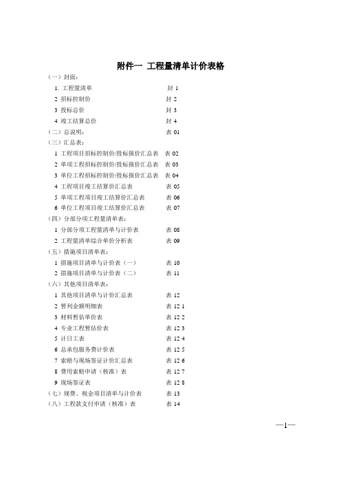 2013工程量清单计价完整表格资料