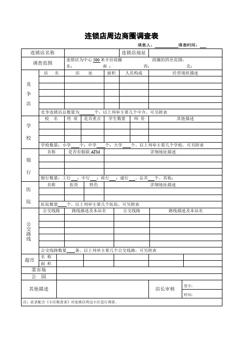 连锁店周边环境调查表