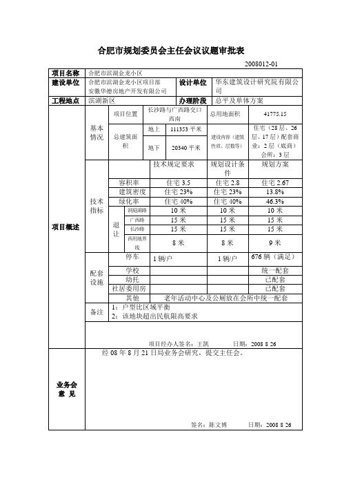 (推荐)合肥市规划委员会主任会议议题审批表