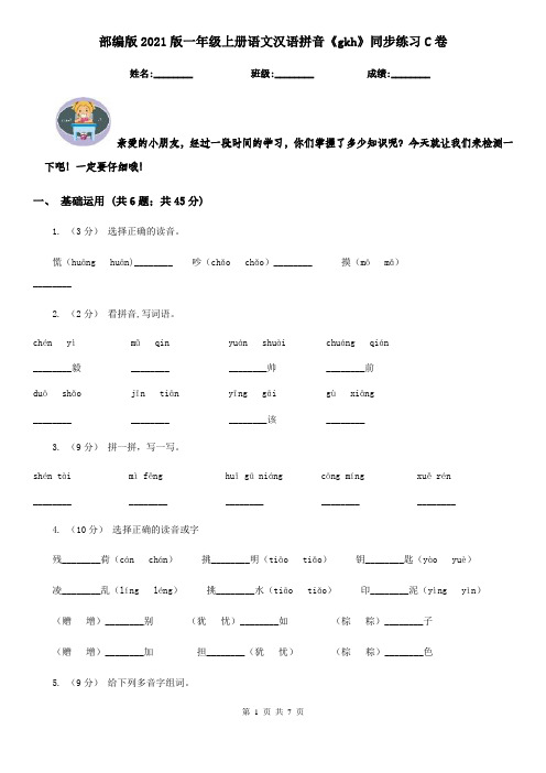 部编版2021版一年级上册语文汉语拼音《gkh》同步练习C卷