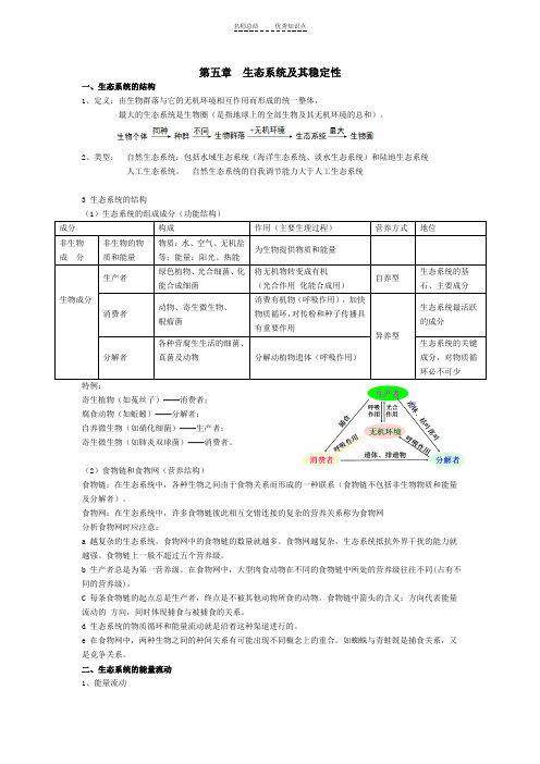 高中生物必修三第五章生态系统及其稳定性知识点