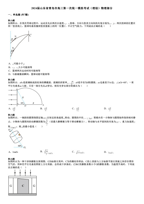 2024届山东省青岛市高三第一次统一模拟考试(理综)物理部分