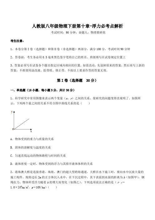 2022年最新人教版八年级物理下册第十章-浮力必考点解析试题(含答案及详细解析)