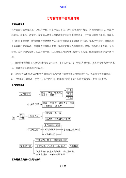 高考物理 命题猜想与仿真押题 专题01 力与物体的平衡命题猜想(含解析)-人教版高三全册物理试题