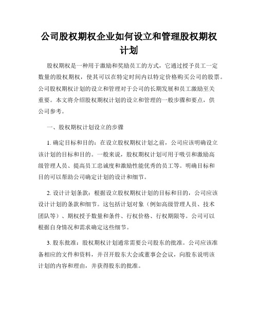 公司股权期权企业如何设立和管理股权期权计划