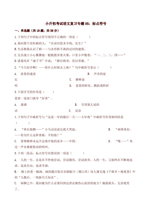 六年级下册语文试题备考小升初考试语文复习专题05:标点符号通用版(含解析)