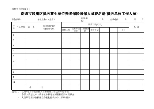 南通市通州区机关事业单位养老保险参保人员花名册(机关单位工作人员)