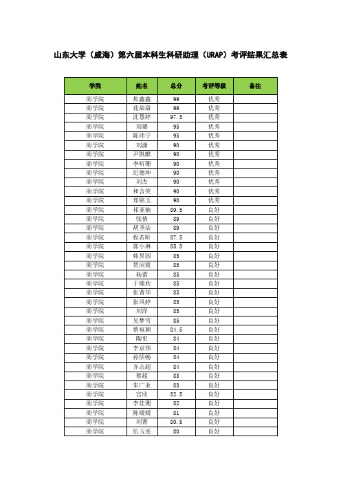 山东大学(威海)第六届本科生科研助理(URAP)考评结果041019143053