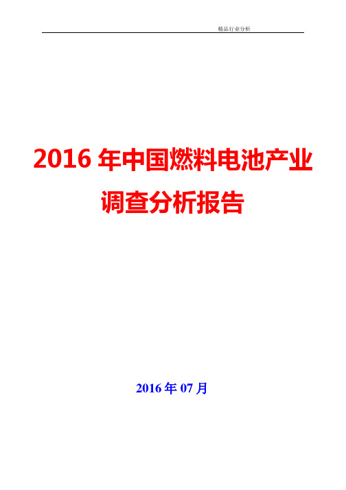 【精品】2016年中国燃料电池产业调查咨询分析报告【可编辑word版】