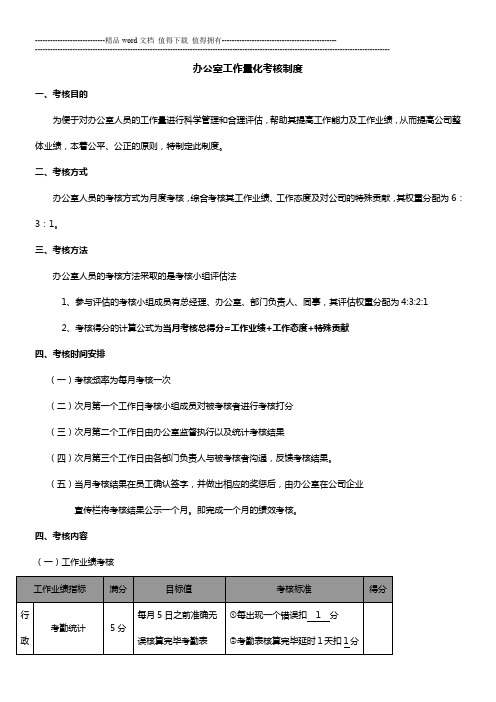 办公室工作量化考核制度