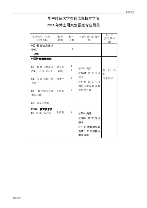 华中师范大学教育信息技术学院2014年博士研究生招生专业目录.doc