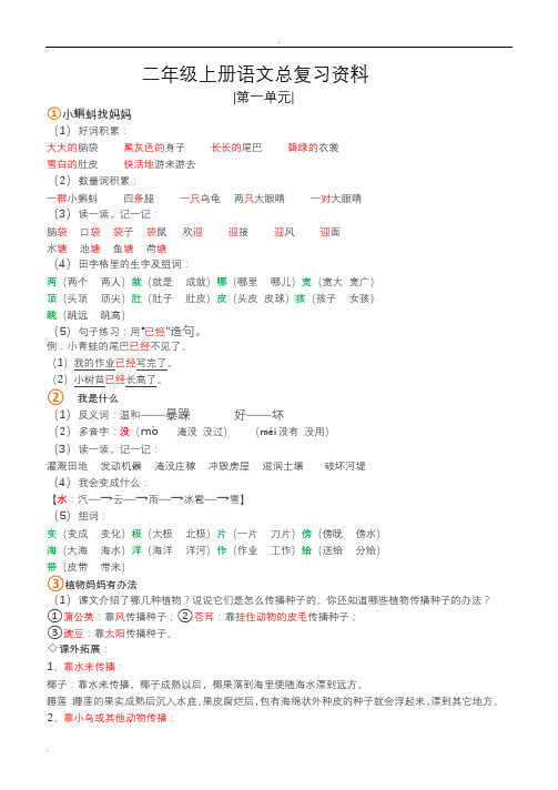 人教版二年级上册语文总复习资料