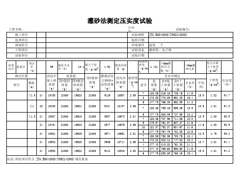 灌砂法测定压实度试验(自动计算表格)