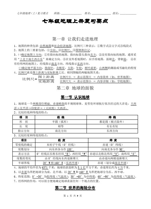 七年级地理上册知识要点(湘教版)