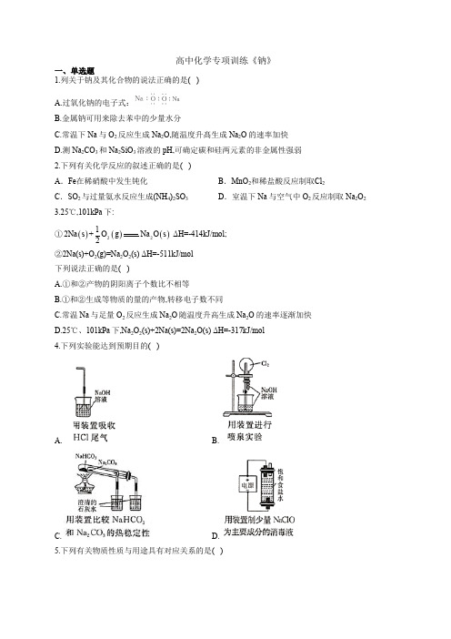 高中化学专项训练《钠》(附答案)