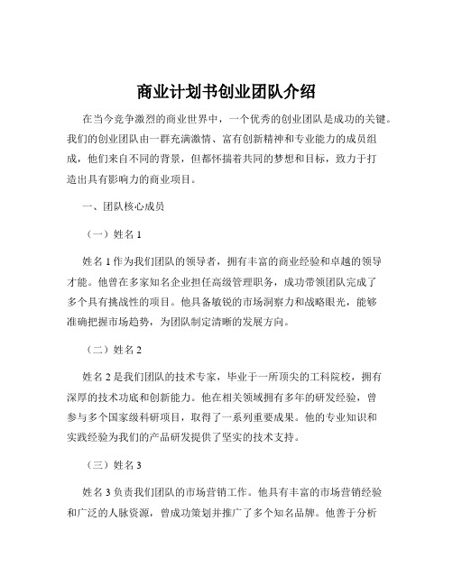 商业计划书创业团队介绍